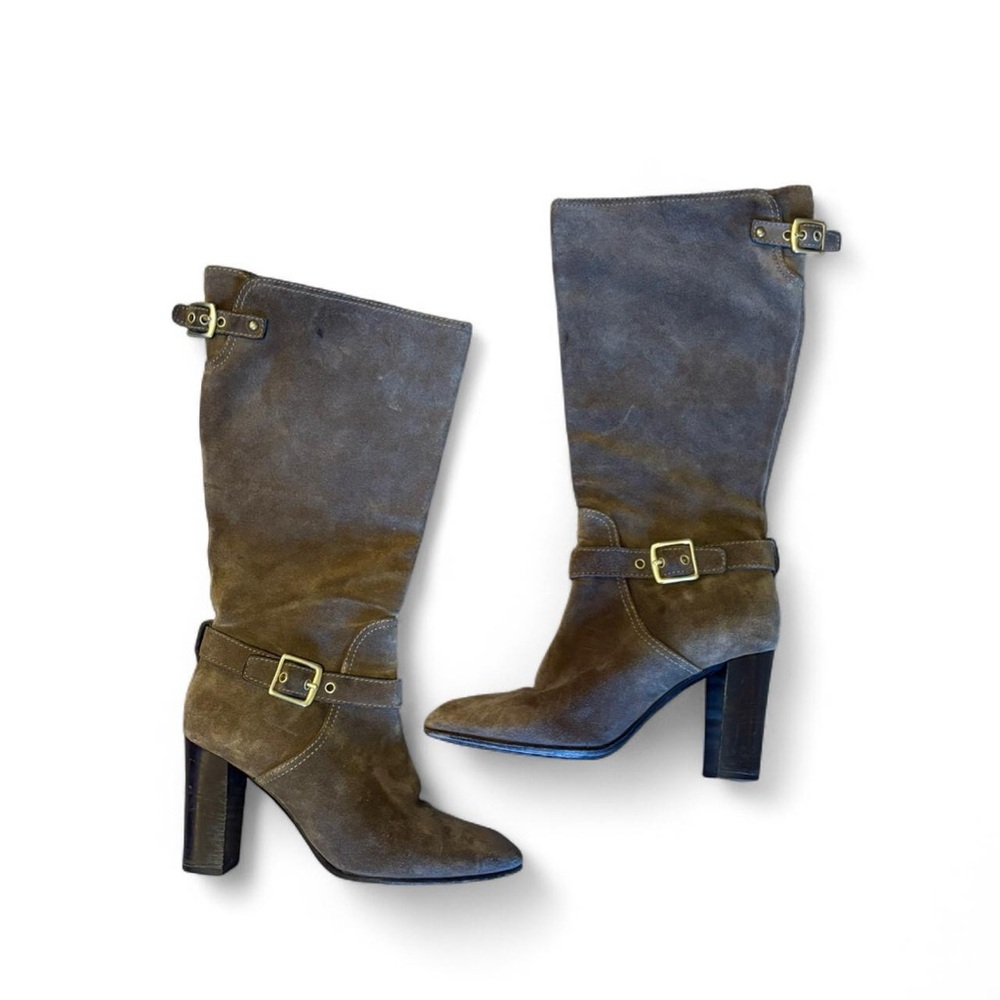 Coach Brown Heeled Boots with Buckle Detail